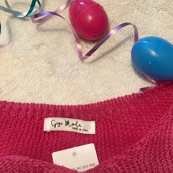Easter Hot Pink Cuff Sleeve Cropped Sweater| Made in Italy| Sz Med - Picture 10 of 11